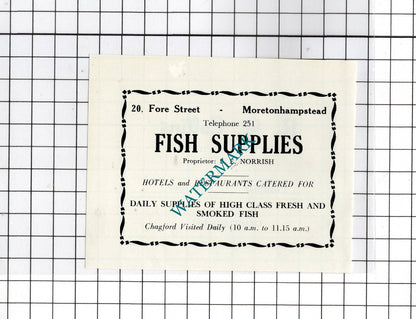 R G Collins Plumber Chagford Devon /  S E Norrish Fish    -c.1940s Small Advert