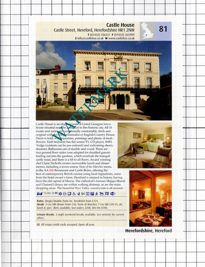 Castle House Hereford / The Chase Hotel Ross-on-Wye Herefordshire - 2011 Advert