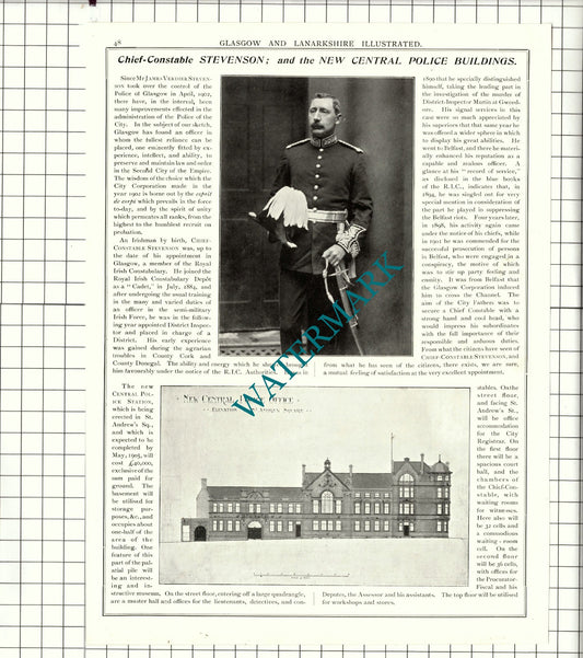 Chief Constable James Verdier Stevenson Glasgow Police Station - 1904 Article