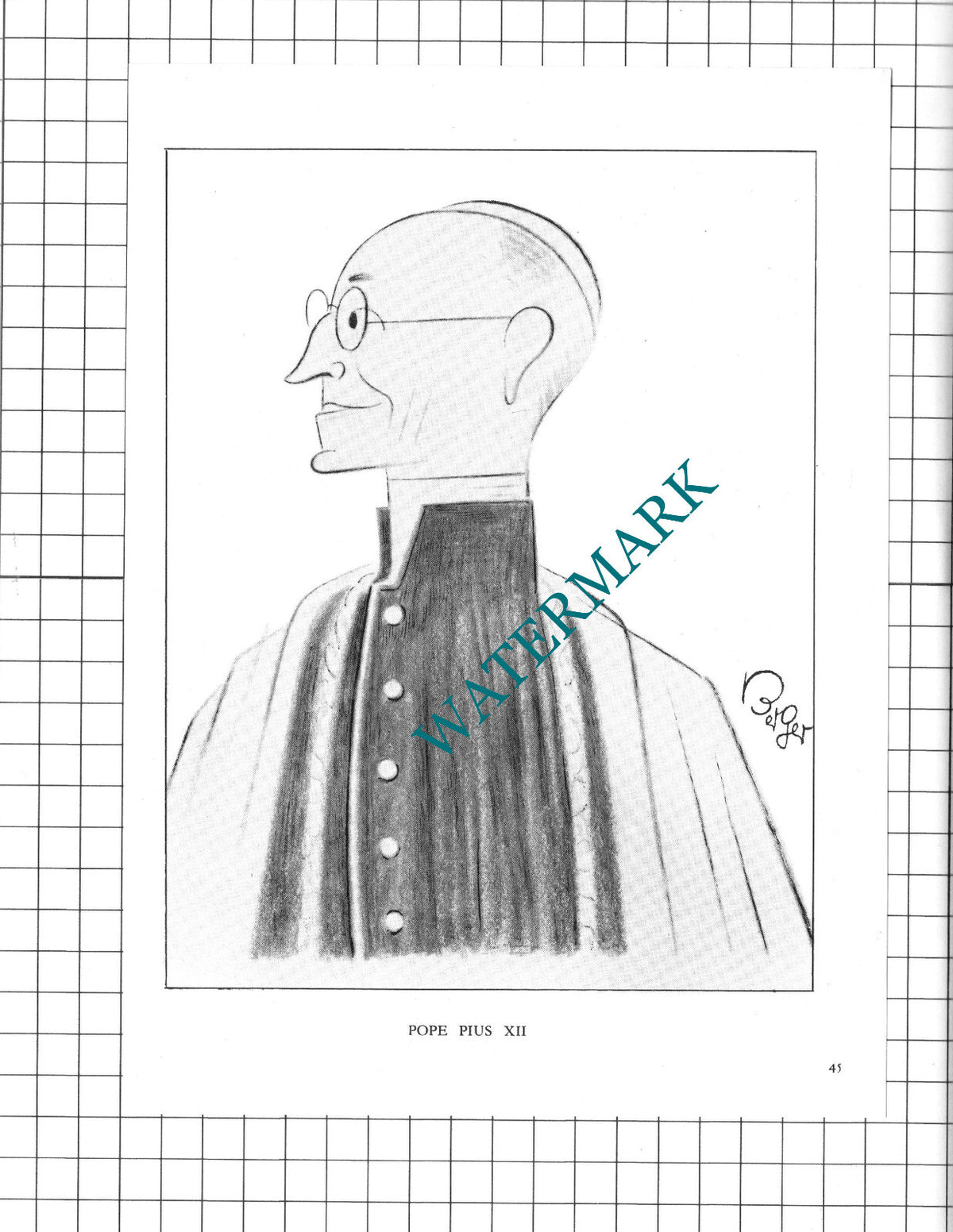 Pope Pius XII / Marshal Klimenti Voroshilov Caricature - 1950 Clipping / Print