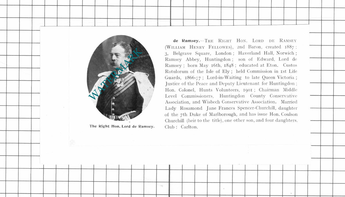 William Henry Fellowes Lord De Ramsey Haverland Hall Norwich  - 1911 Clipping