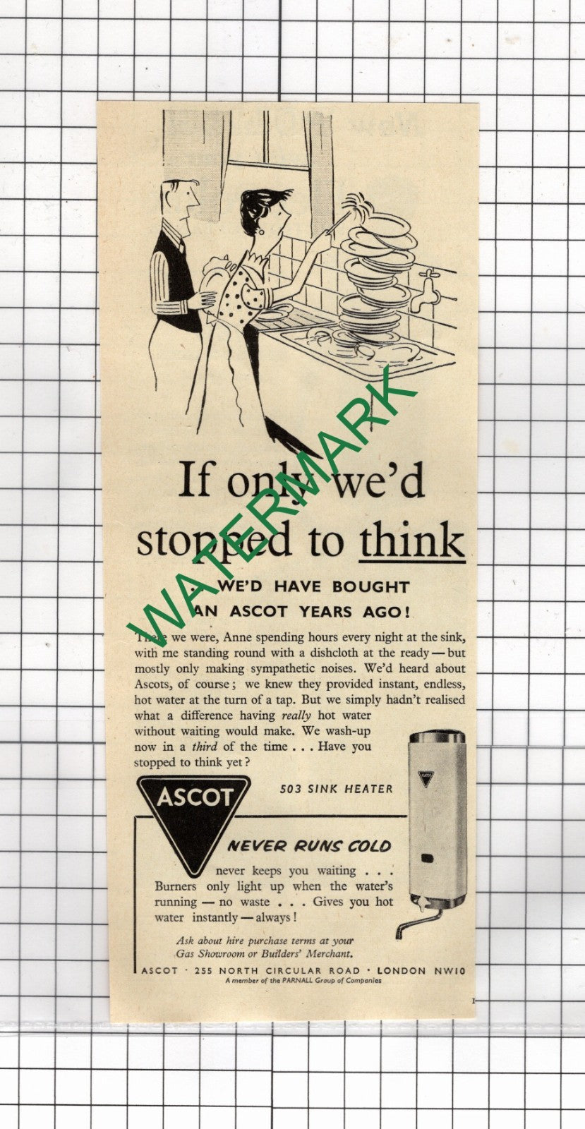 Ascot Sink Heater   - 1955 Advert