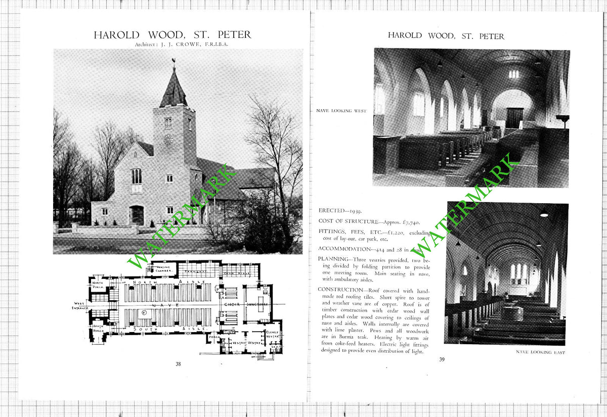 St Peter's Church Harold Wood London J J Crowe  - c.1947 Article