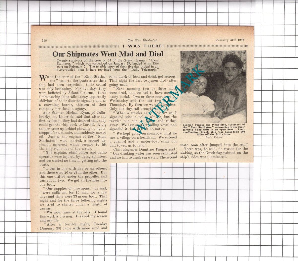 ELENI STATHATOS Greek Ship Michael Ryan Tullabracky Pangos - 1940 Clipping