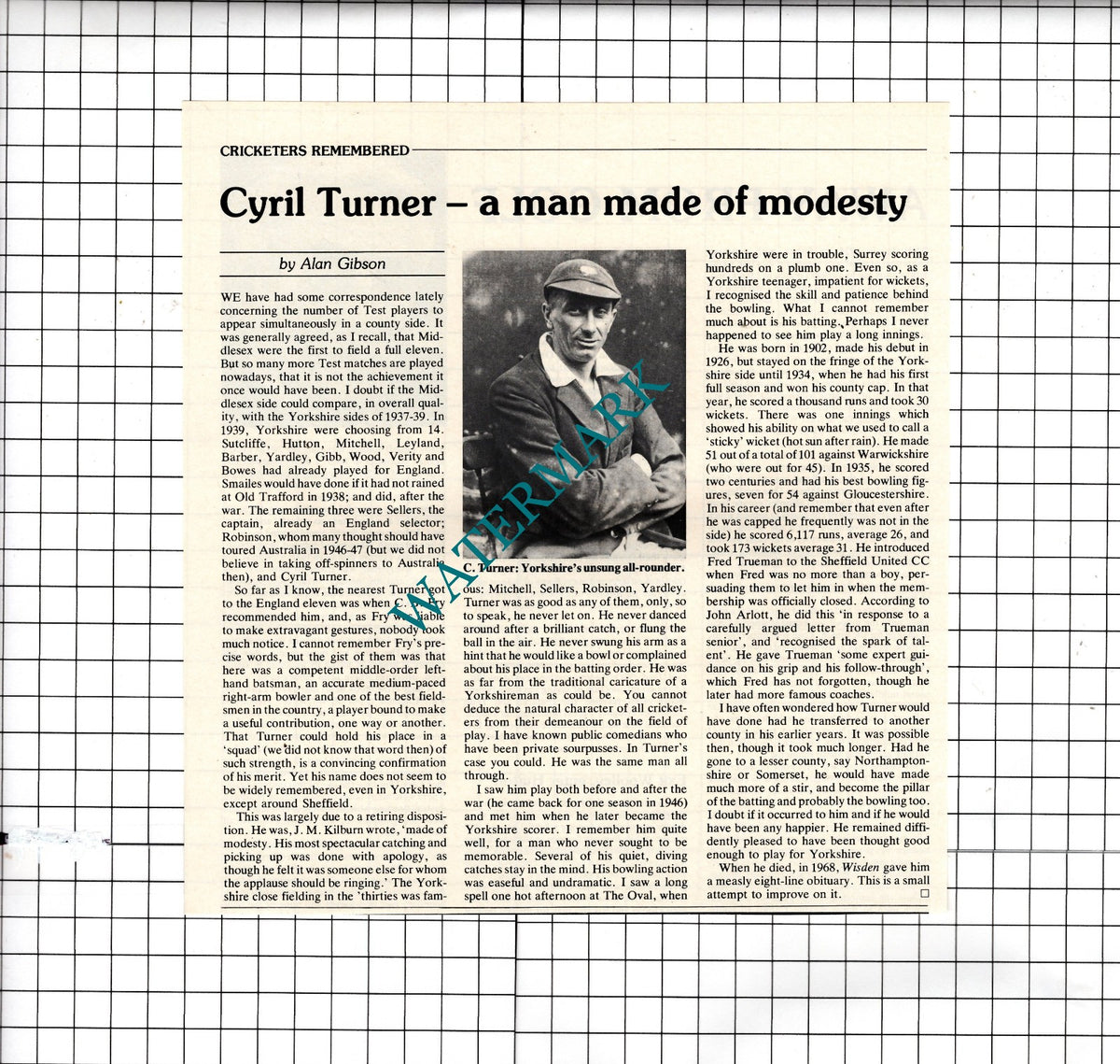 Cyril Turner Cricketer Cricket - 1981 Clipping