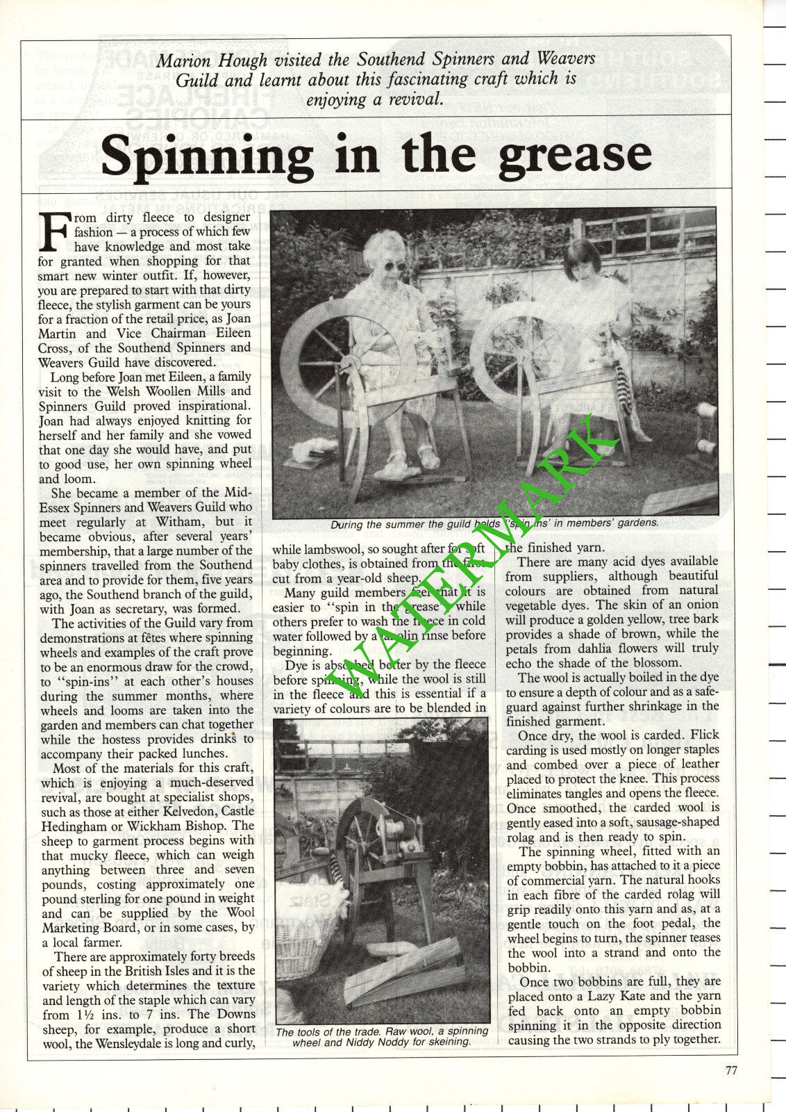 Eileen Cross Joan Martin Southend Spinners & Weavers Guild Essex  - 1988 Article