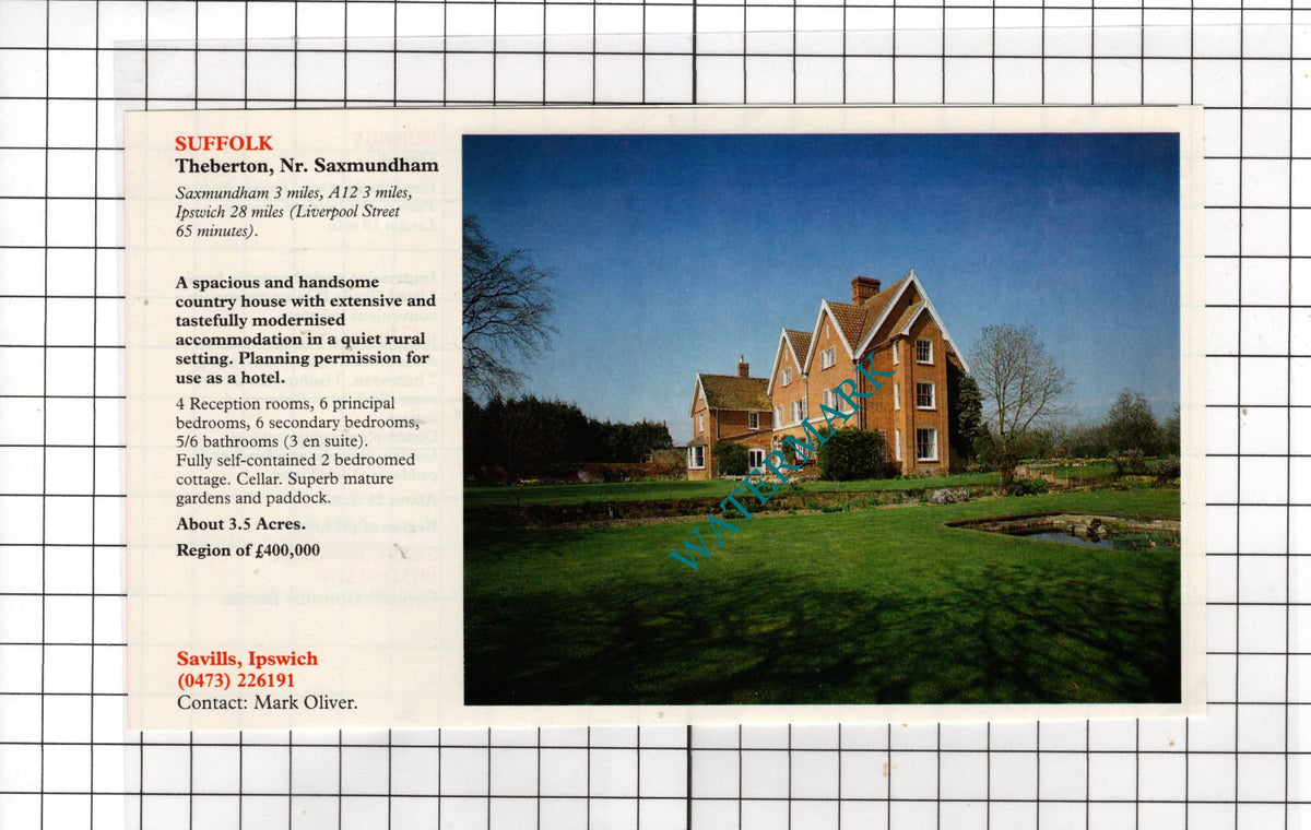 Theberton Suffolk / Oxted Surrey  - 1991 House Sale Advert
