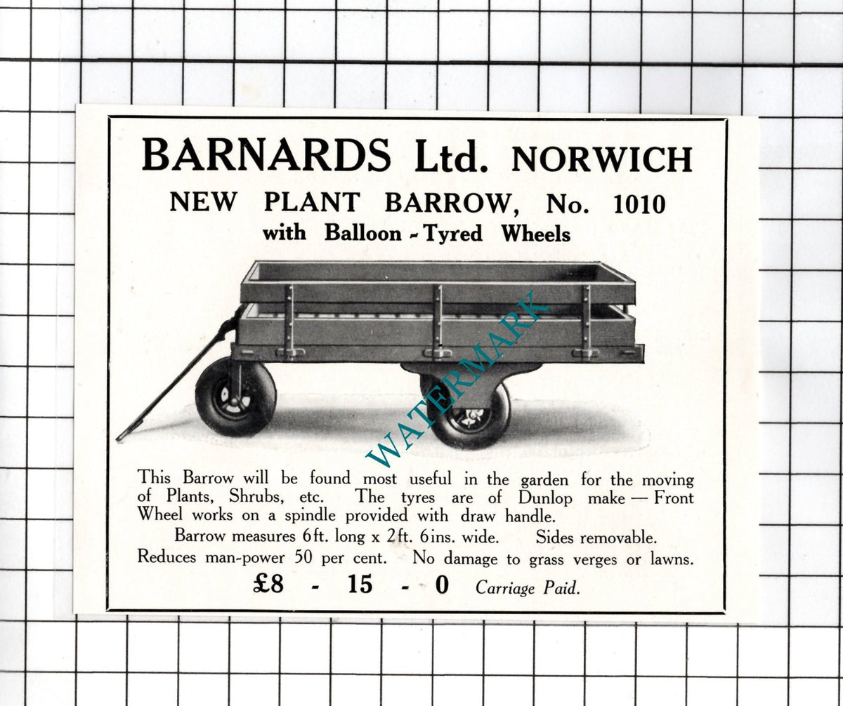 Barnards Ltd Norwich Plant Barrow ADVERT -  1932 Small ADVERT