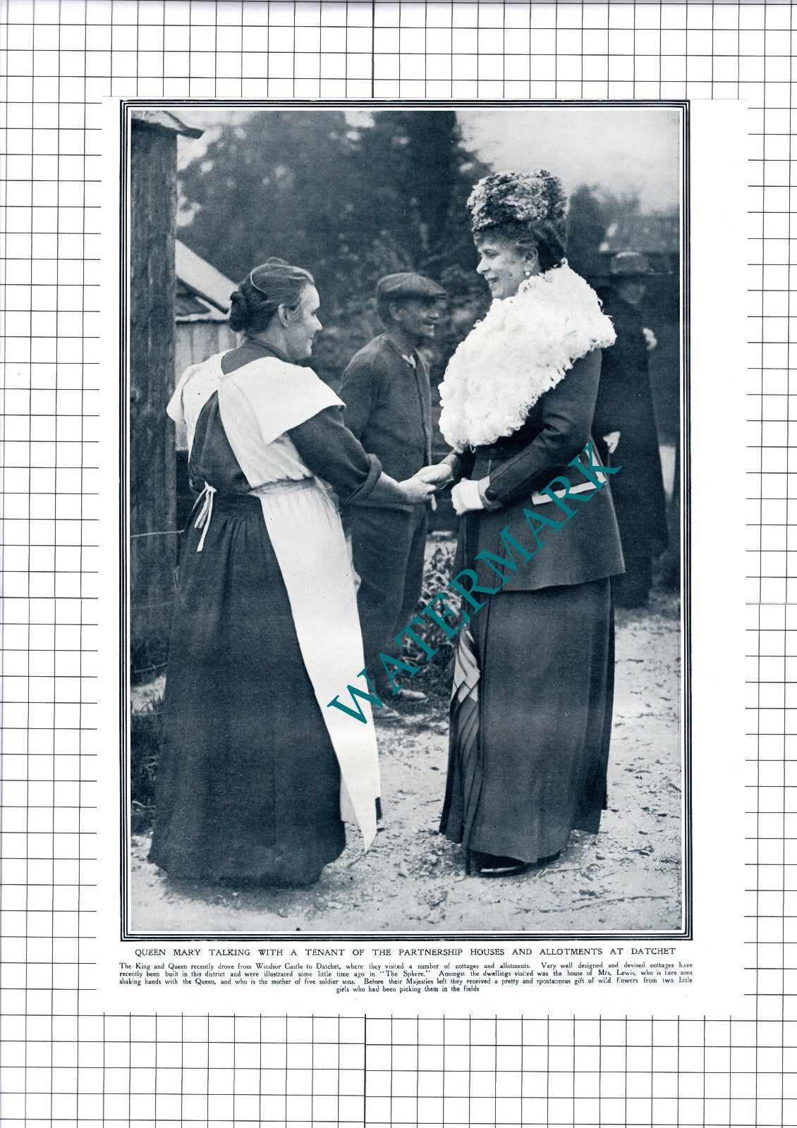 Queen Mary Visits Datchet Mrs Lewis  - 1919 Cutting / Print