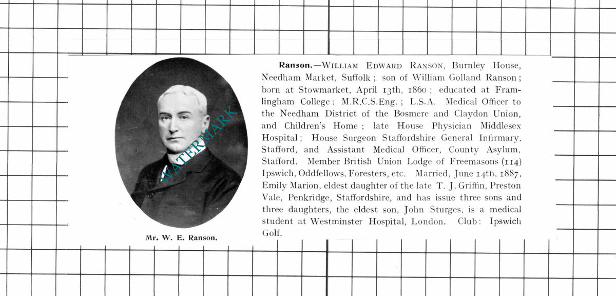 William Edward Ranson Burnley House Needham Market Suffolk - 1911 Cutting