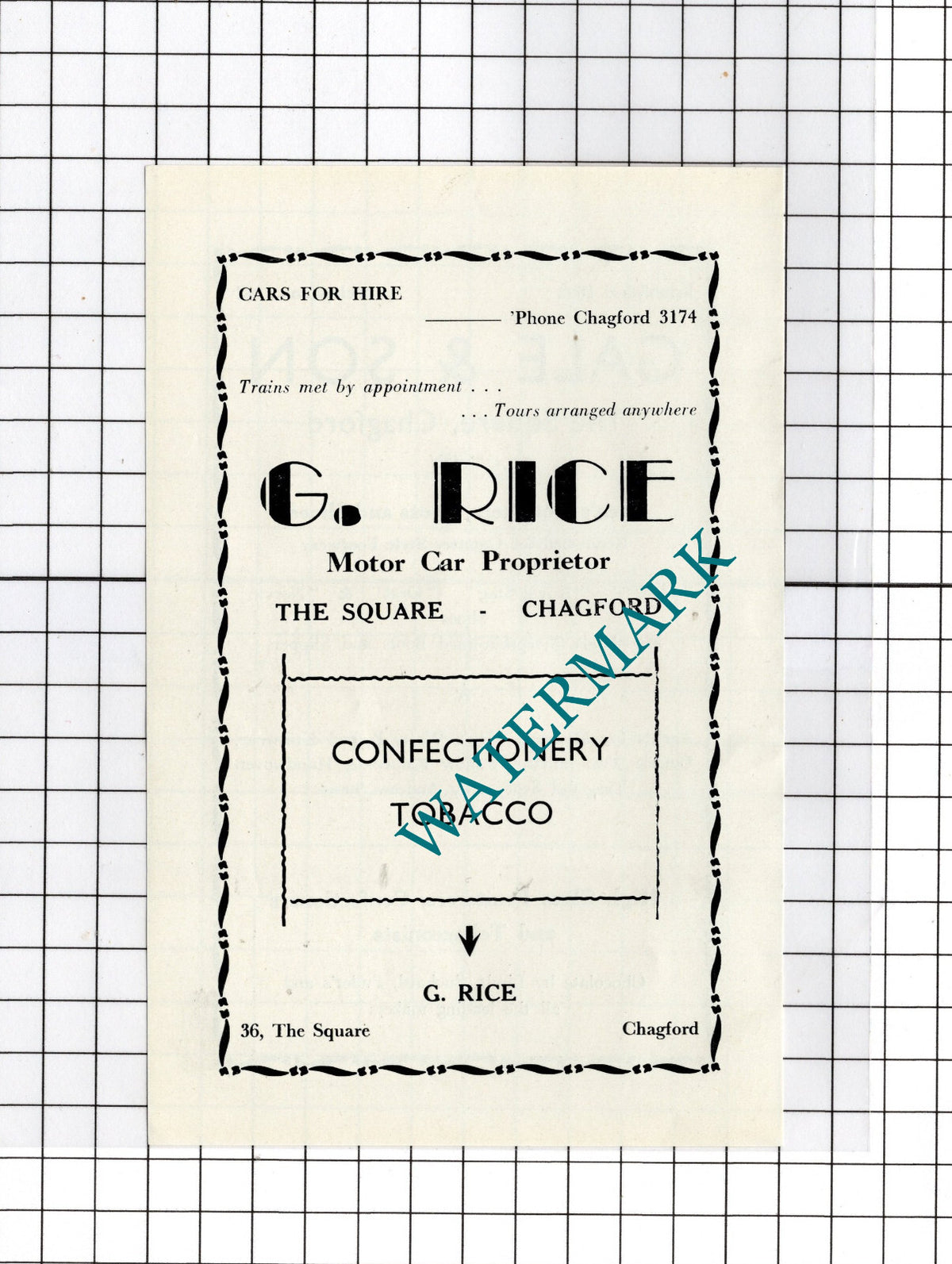 Gale & Son Chagford Devon G Rice Motor Car Proprietor -c.1940s Advert