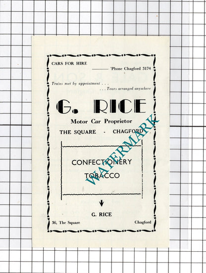 Gale & Son Chagford Devon G Rice Motor Car Proprietor -c.1940s Advert