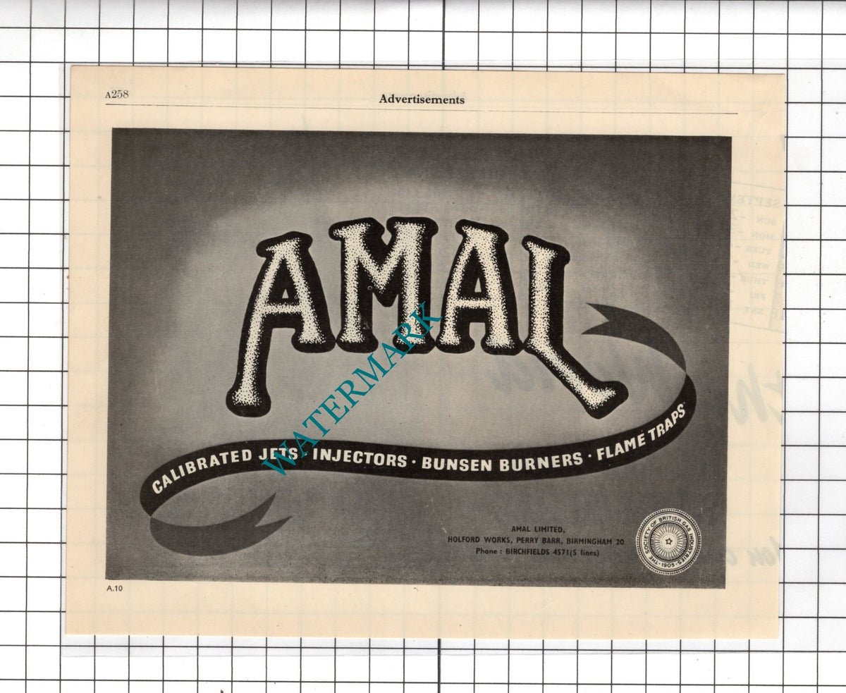 Amal Ltd Holford Works Perry Barr Birmingham  - 1951 Advert