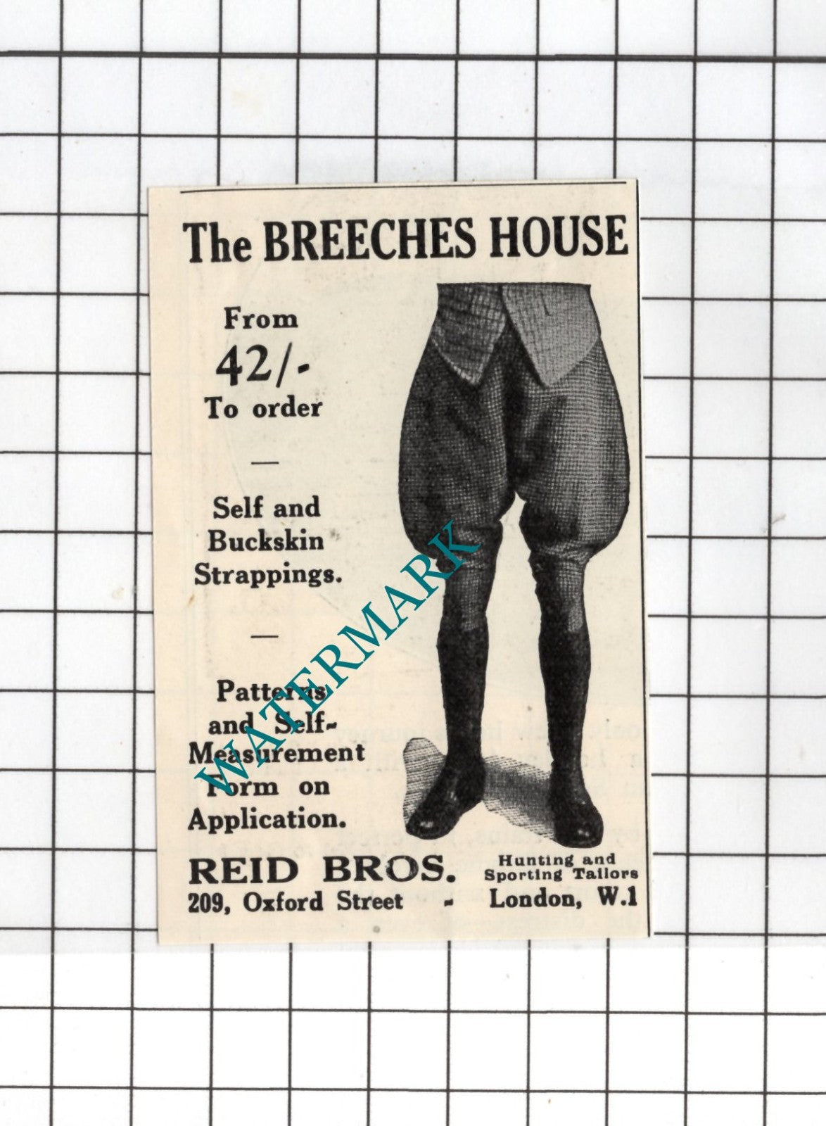 The Breeches House Reid Bros 209 Oxford Street London   - 1926 SMALL Advert