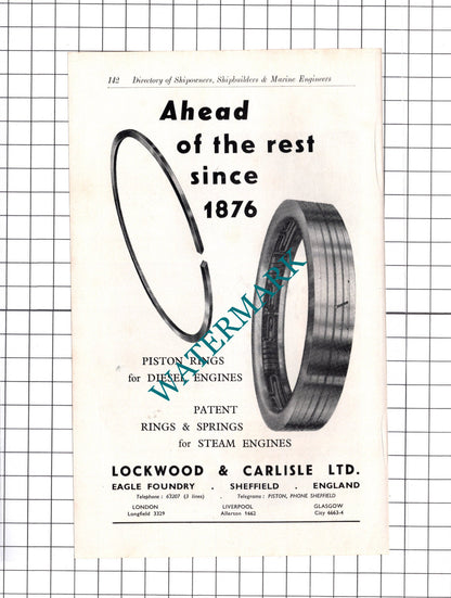 Metropolitan Vickers VIVIEN LOUISE Ship / Lockwood & Carlisle ADVERT - c.1957