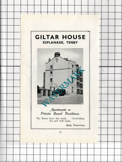 The Cawdor Hotel Tenby Wales  Tipton / Giltar House Tenby - 1936 Small Advert