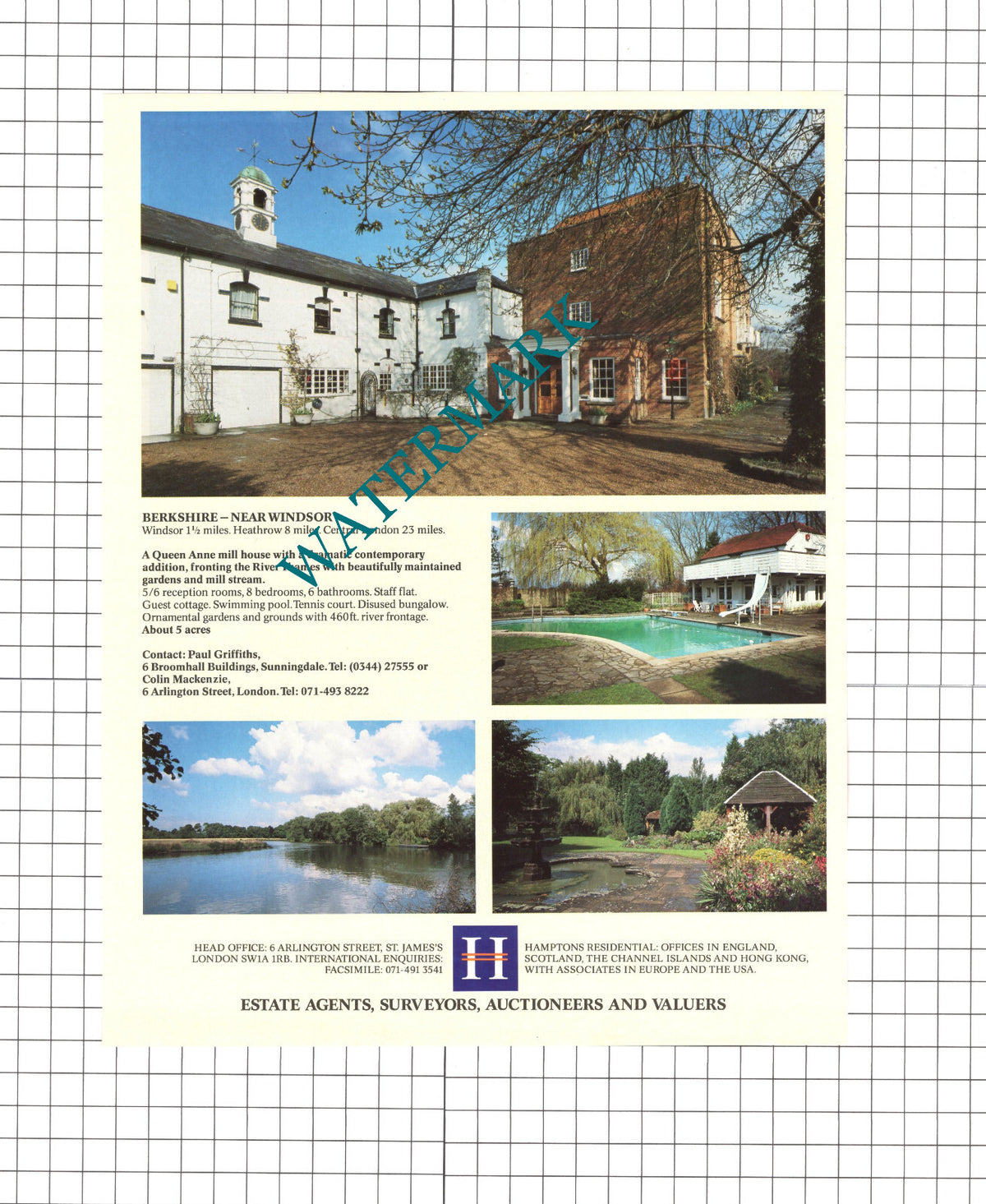 Windsor Berkshire Mill House Sale Advert - 1991 Clipping / Print