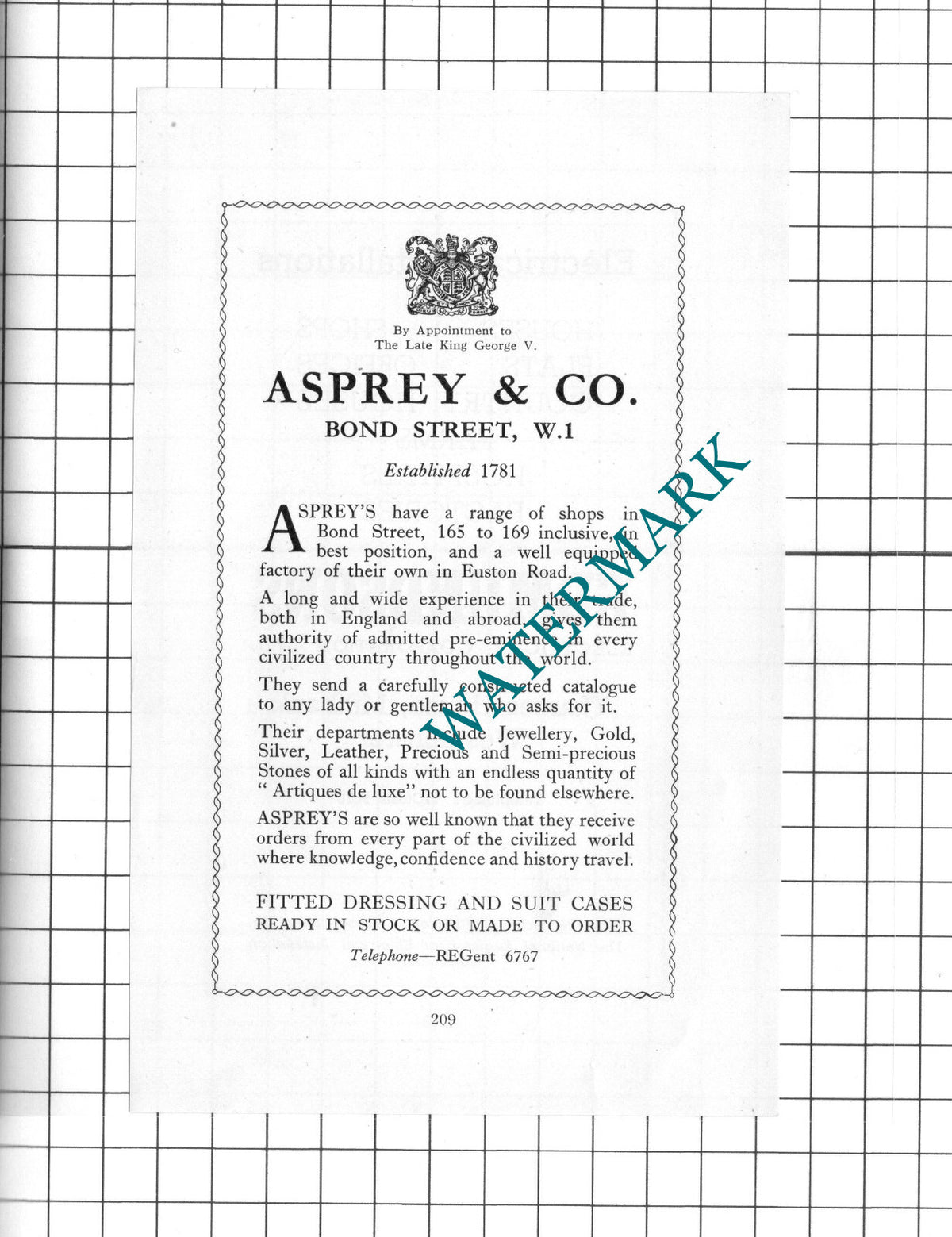 Asprey & Co Bond Street London   - 1939 Small Advert