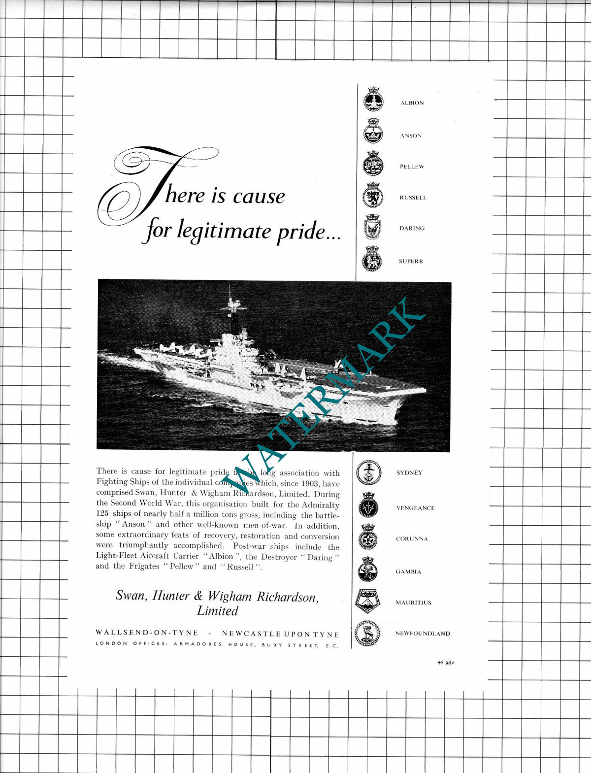Swan Hunter & Wigham Richardson  / Whipp & Bourne Ltd Castleton - 1960 Advert