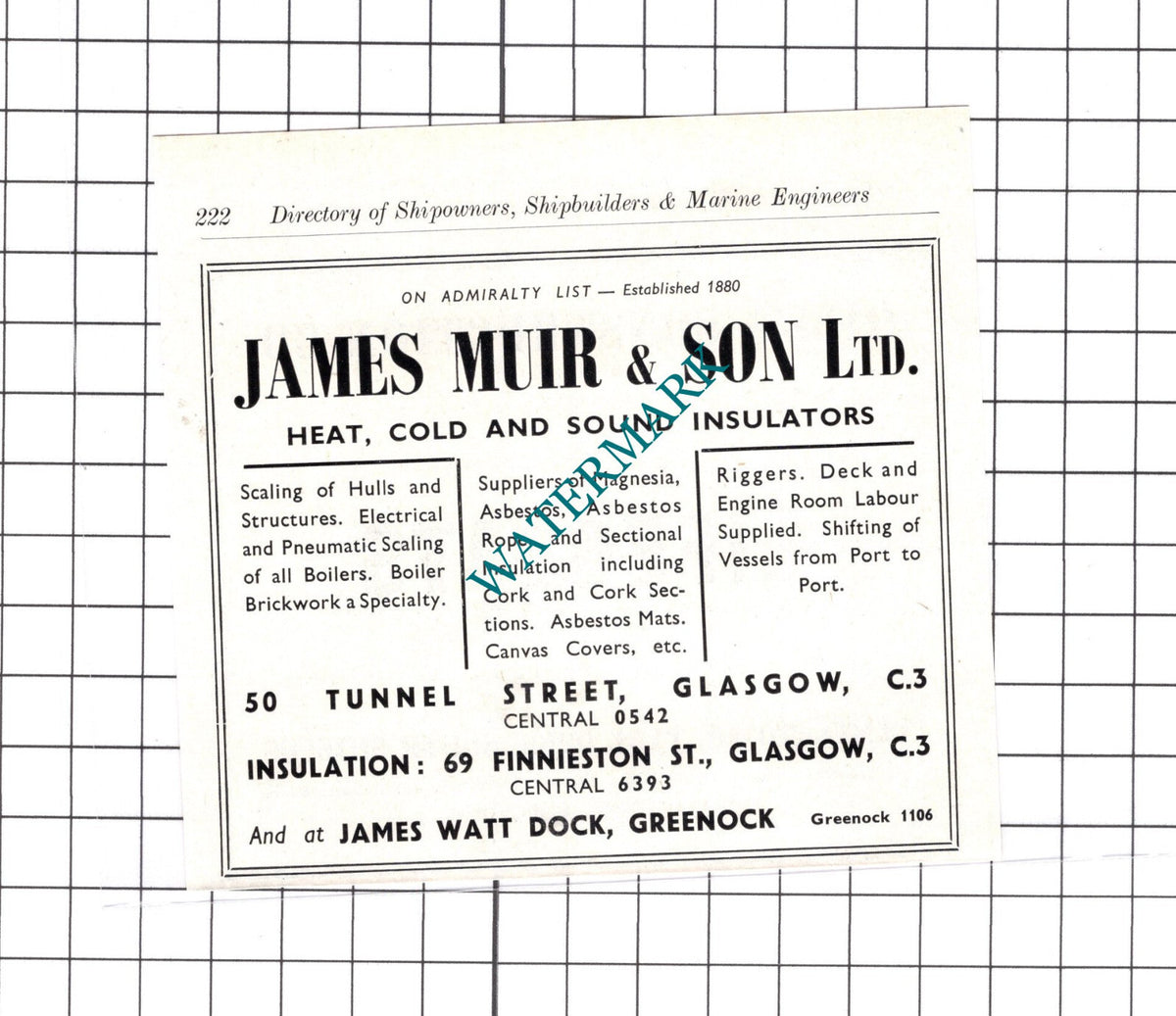 James Muir & Son Ltd Glasgow - c.1957 SMALL ADVERT