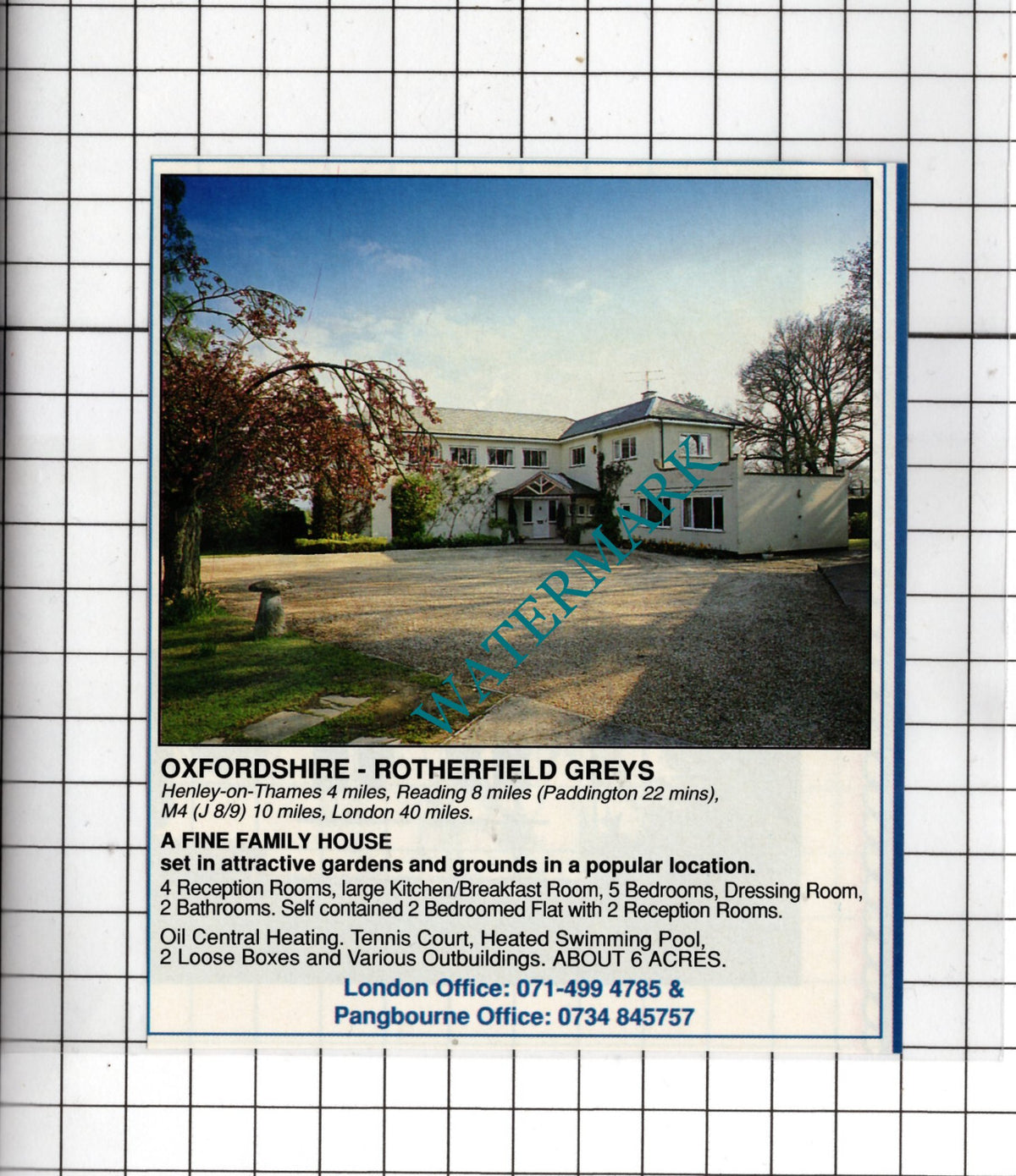 Rotherfield Greys Oxfordshire House Sale Advert - 1991 Cutting