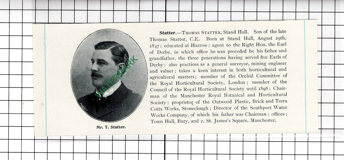 Thomas Statter Stand Hall Manchester - c.1905 Clipping