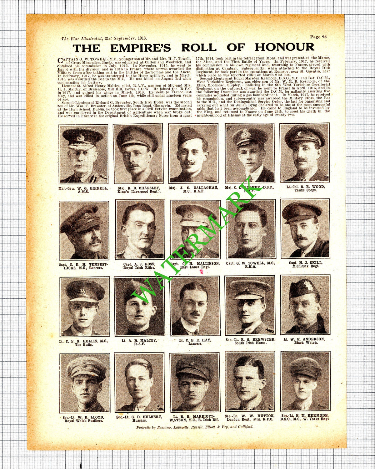 Alfred Maltby Cowes Edgar Kermode Tempest-Hicks Charsley WW1 - 1918 Cutting