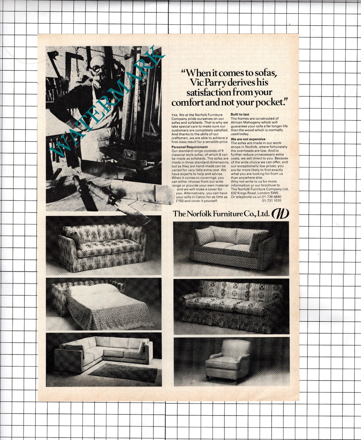 Vic Parry The Norfolk Furniture Company Ltd London  - 1980 Advert