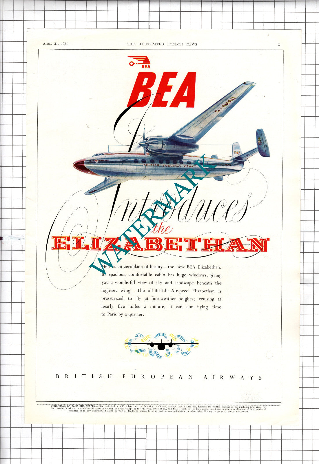 BEA Elizabethan Aeroplane / Wright's Coal Tar Soap ADVERT Frog - 1951