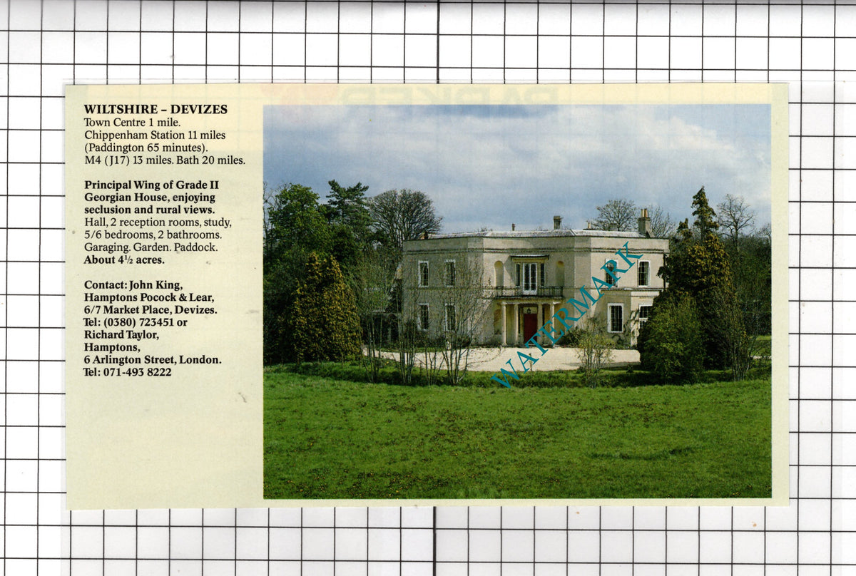 Devizes Wiltshire House Sale Advert -- 1991 Clipping
