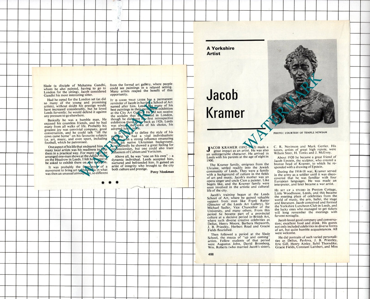 Jacob Kramer Artist Leeds Yorkshire   - 1978 Small Article