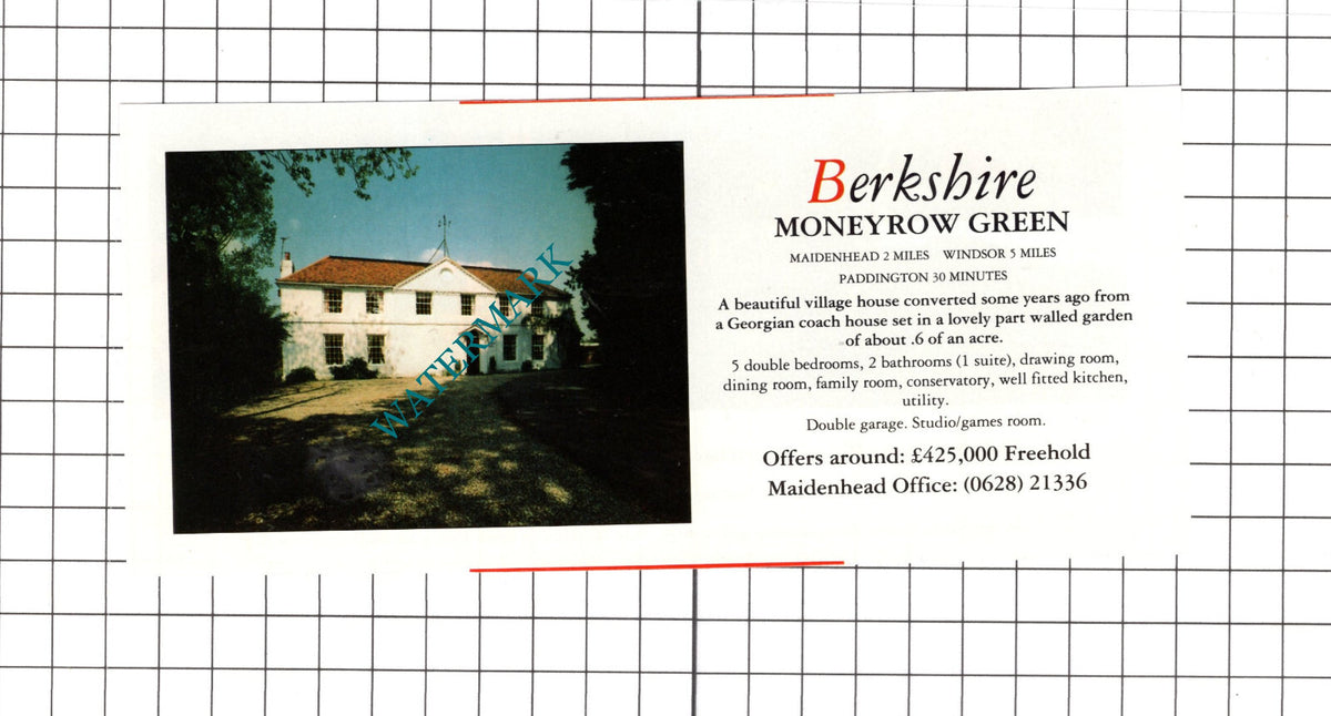Moneyrow Green Berkshire House Sale Advert - 1990 Clipping / Print