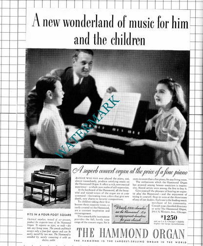 Eddie Rickenbacker B F Goodrich Co  / Hammond Organ Advert -1937 Clipping/ Print