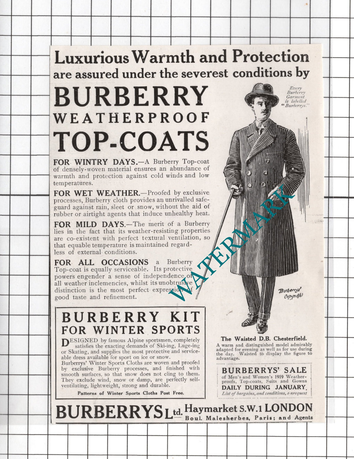 Burberrys Ltd London Burberry - 1920 Small Advert