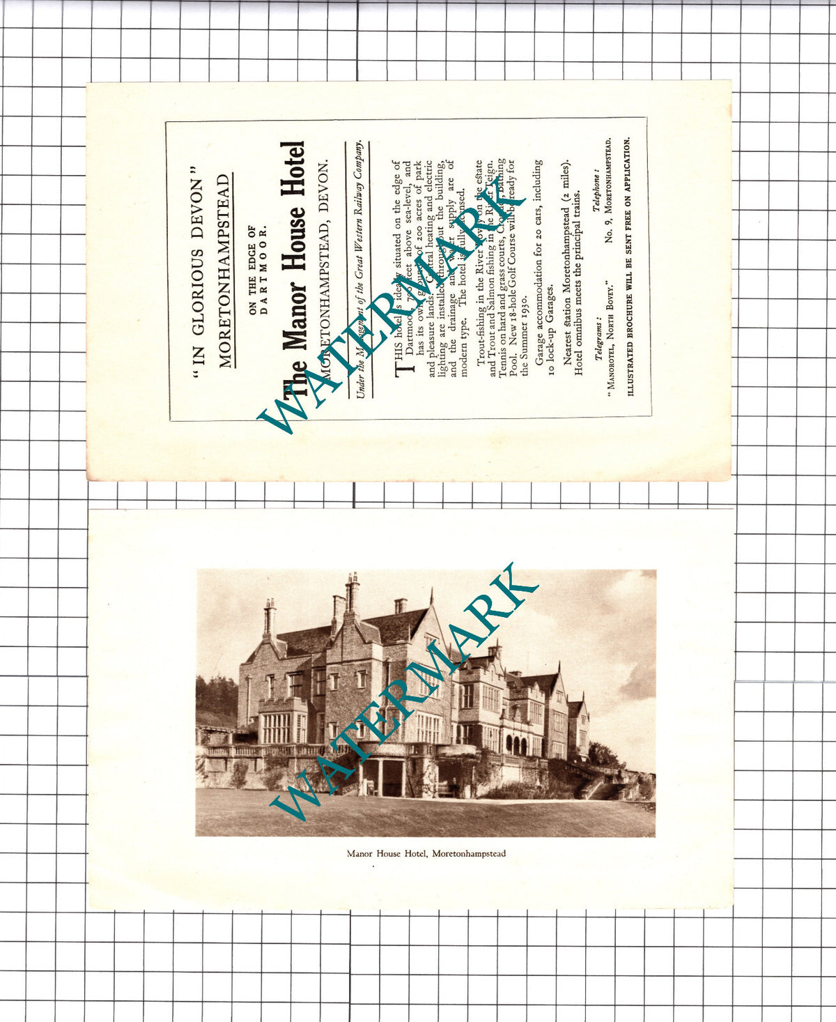 The Manor House Hotel Moretonhampstead Devon Advert -1930 2-Part Cutting / Print