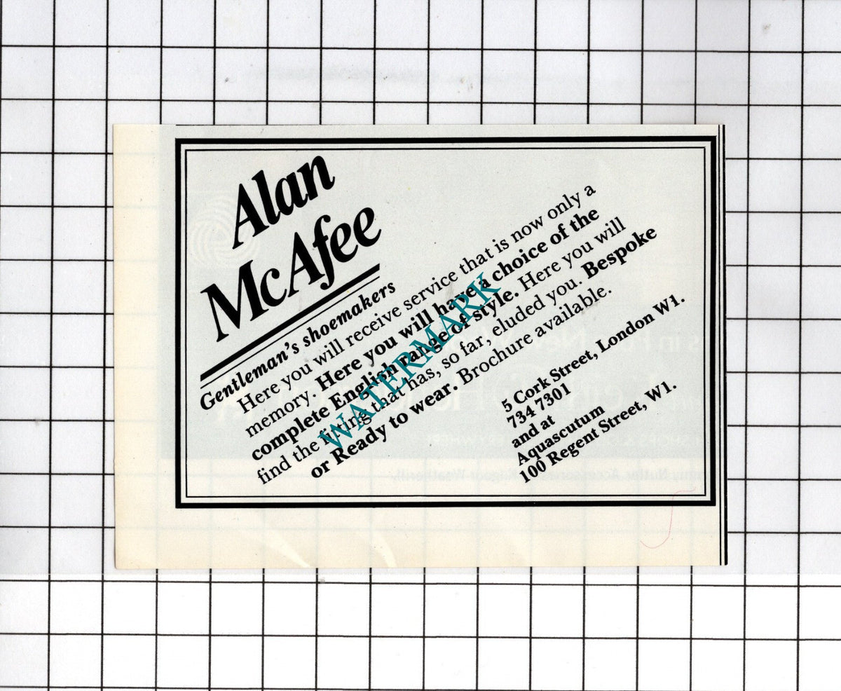 Alan McAfee Shoemakers London Advert - 1980 Small Cutting