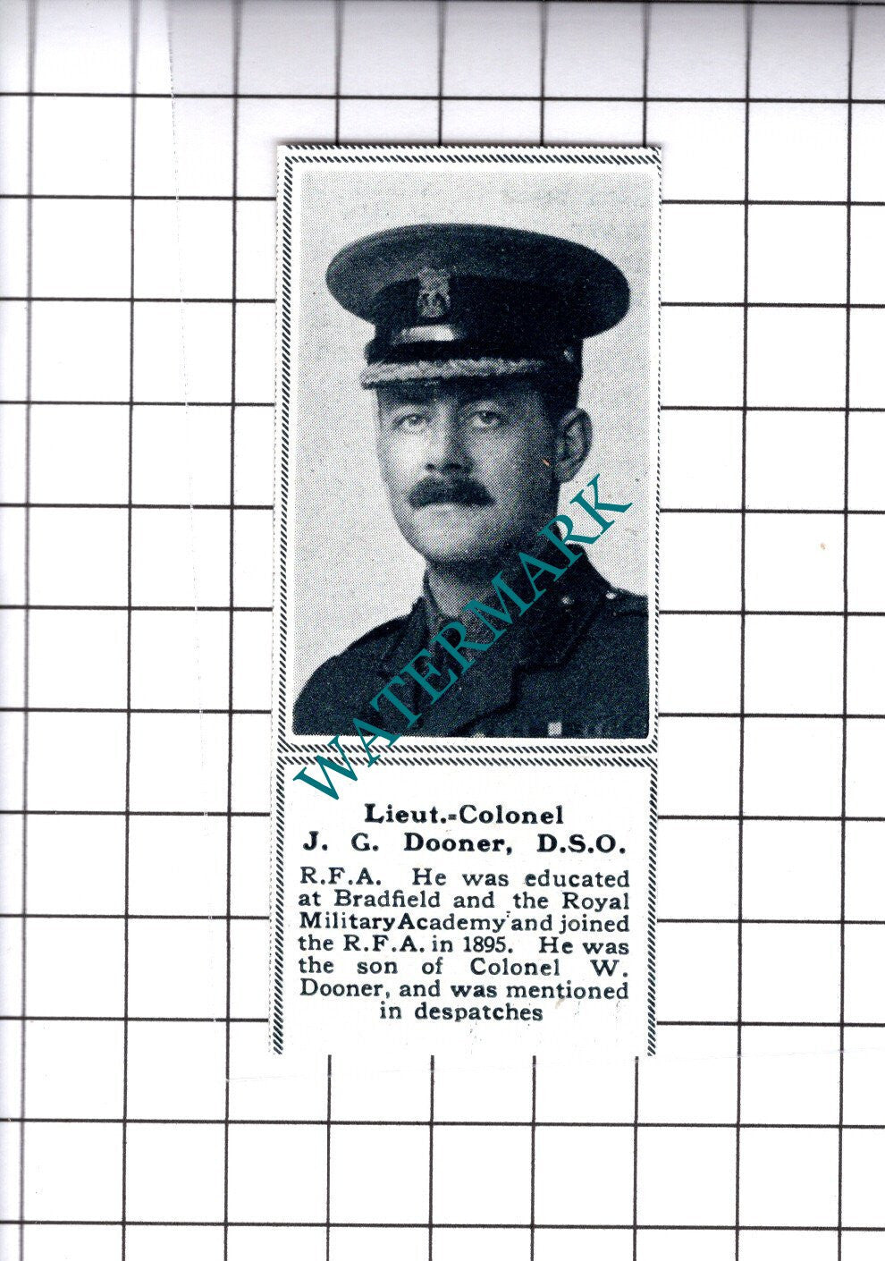 Lt Col J G Dooner RFA Colonel  W Dooner Great War  WW1  - 1919 SMALL Cutting