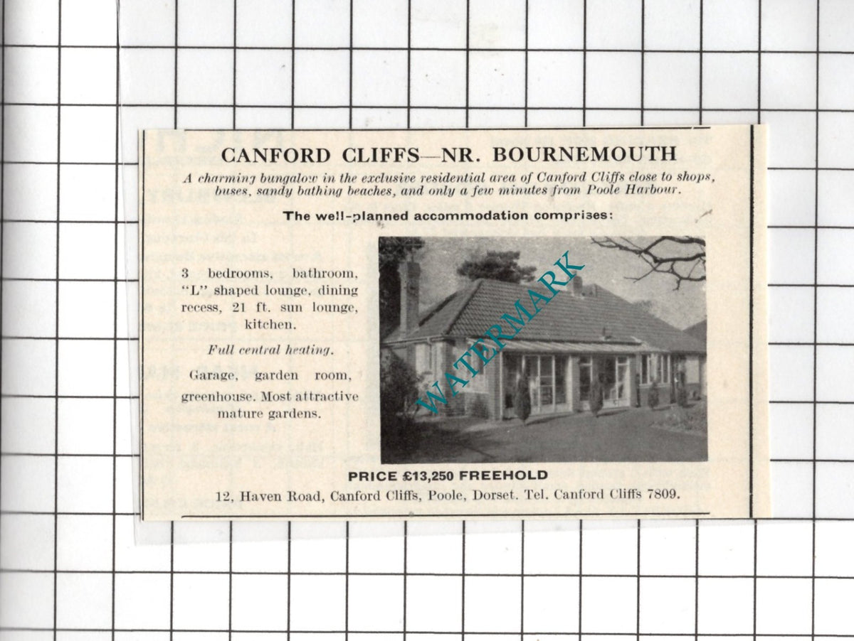 Canford Cliffs Bournemouth Dorset Small House Sale Advert - 1967