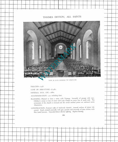 Thames Ditton Weston Green All Saints Church Maufe    - c.1947 Article / Print