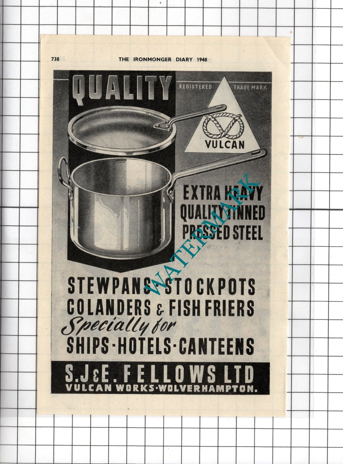 S J & E Fellows Ltd Vulcan Works Wolverhampton - 1948 Small Advert