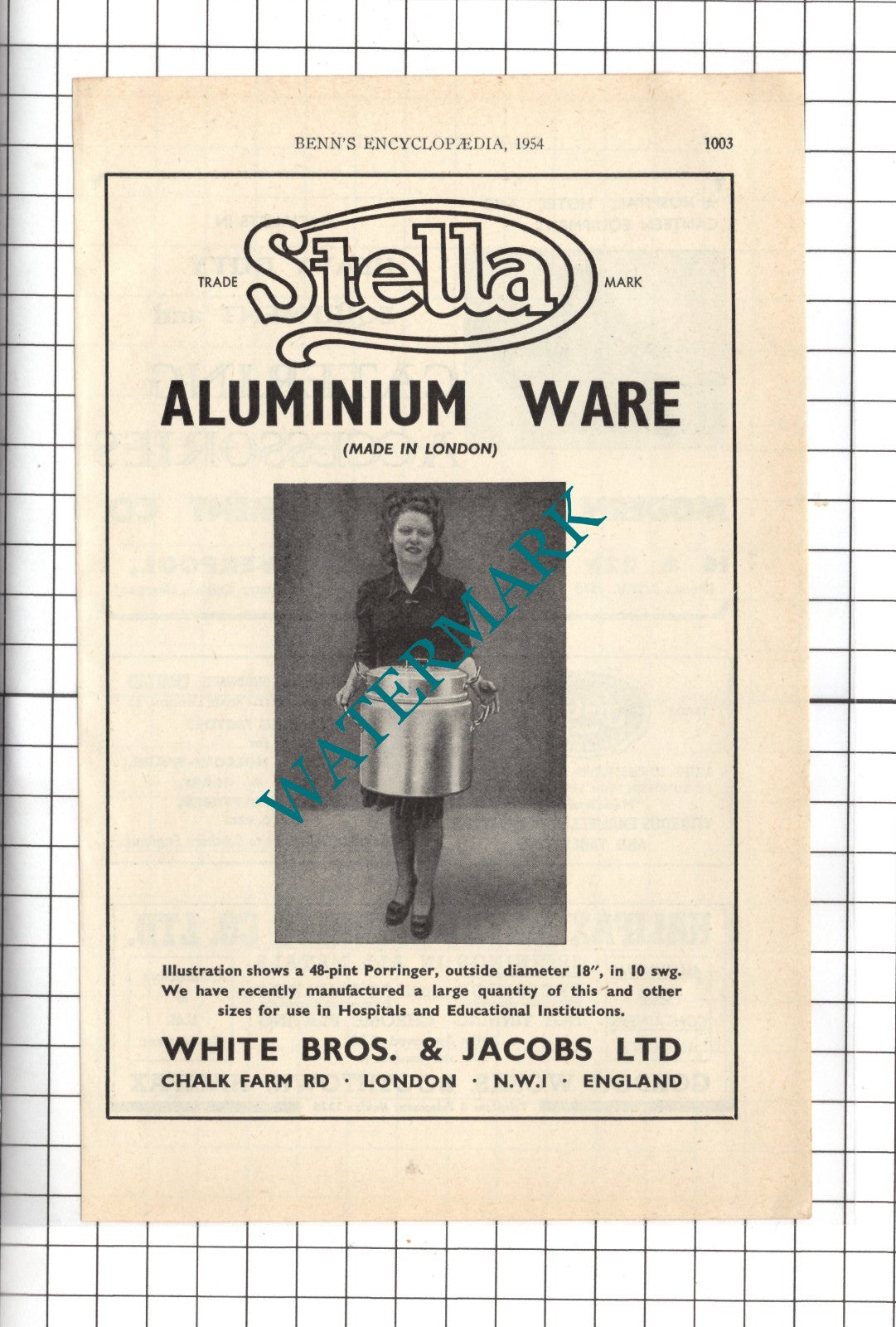 White Bros & Jacobs Ltd Chalk Farm Road London  Stella Aluminium - 1954 Advert