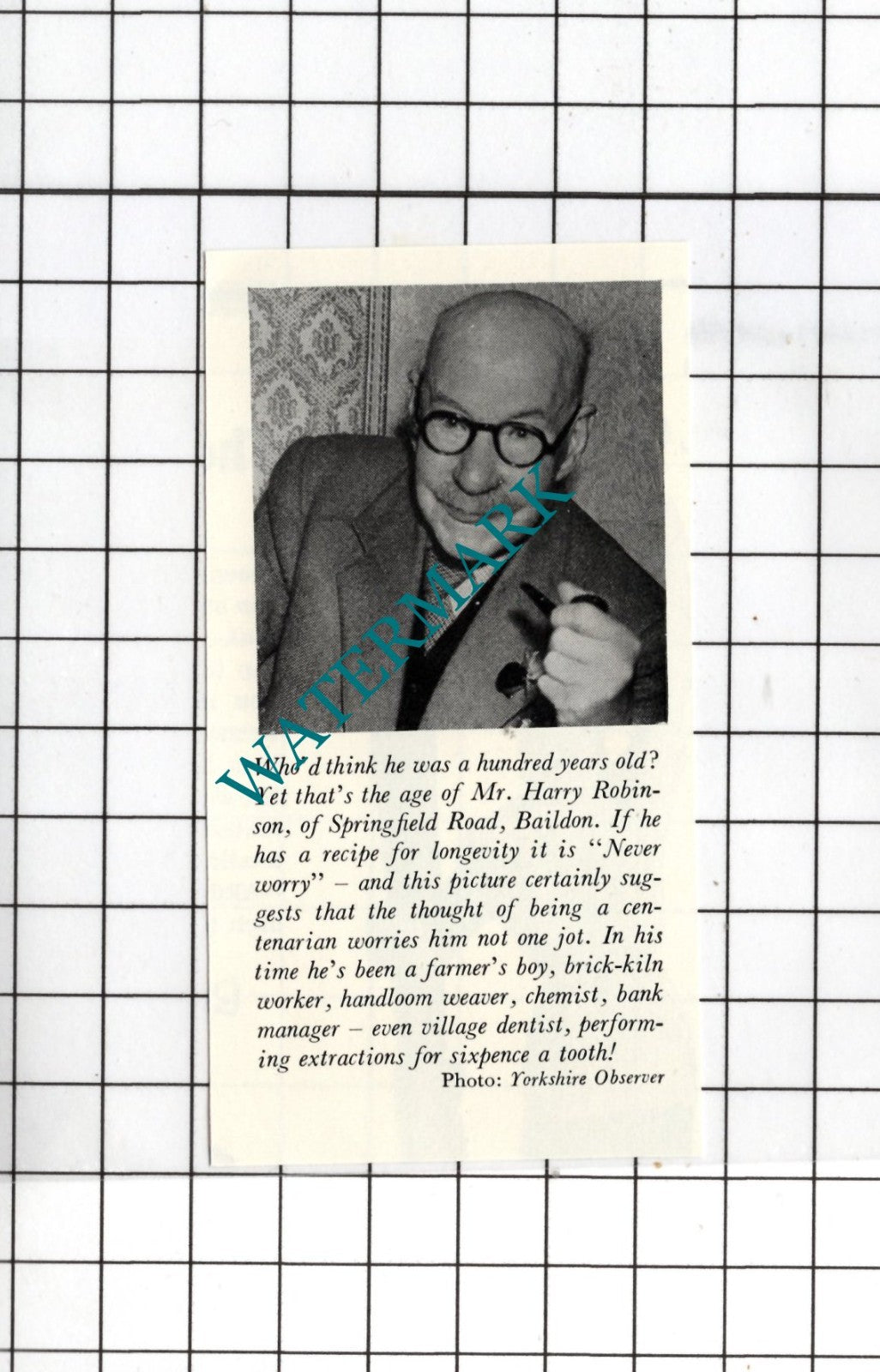 Mr Harry Robinson Springfield Road Baildon Yorkshire - 1956  SMALL Clipping