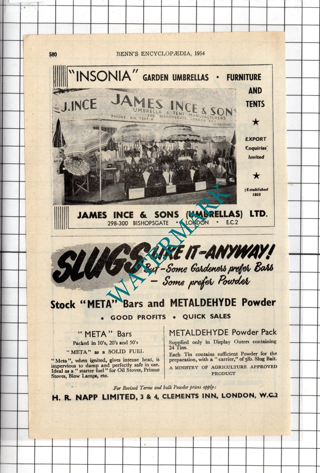 Taylor's Parafin Oil & Gas London / James Ince & Sons Umbrellas -  1954 Advert