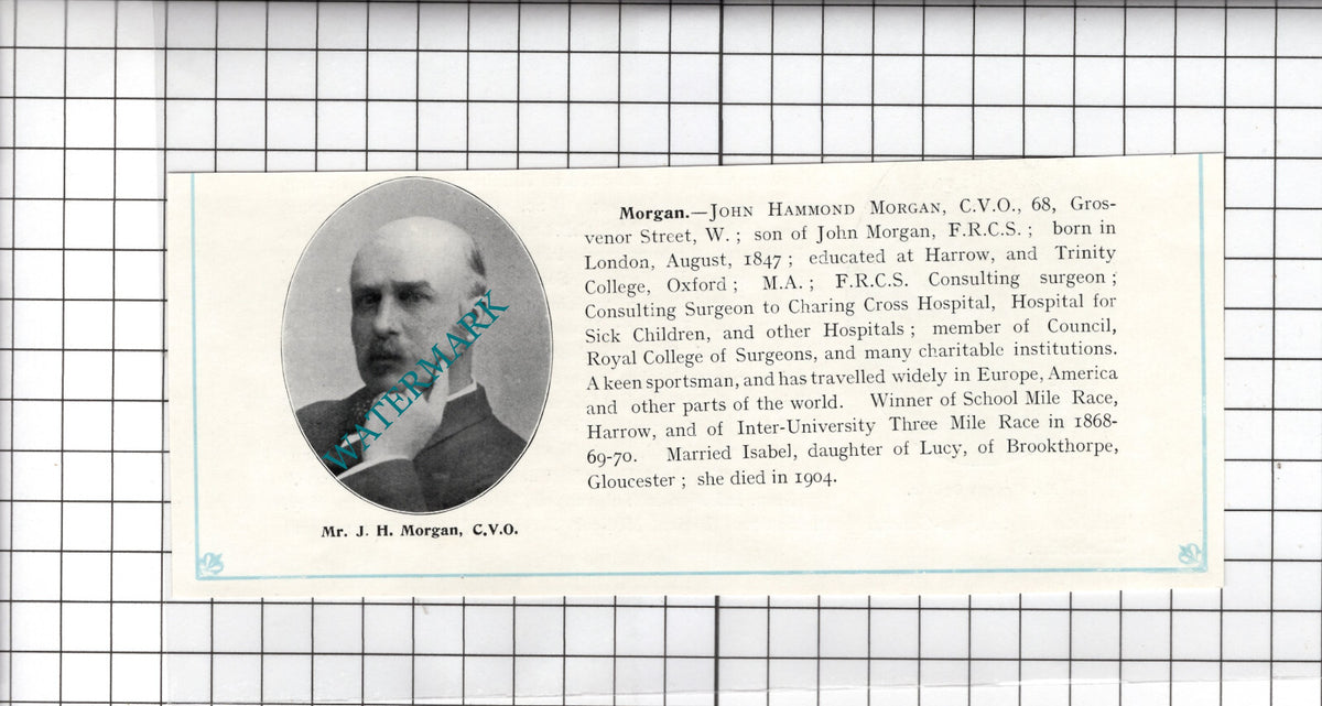 Mr John Hammond Morgan Surgeon - c.1910 Cutting