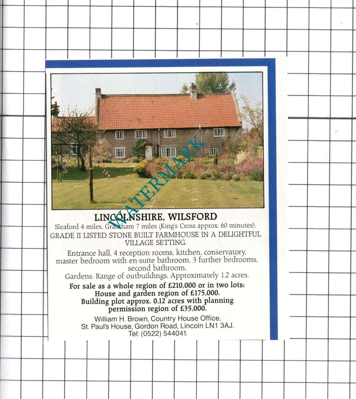 Wilsford Lincolnshire House Sale Advert  - c.1990 Clipping