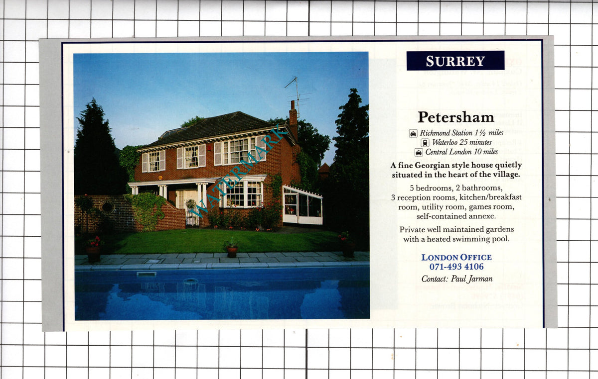 Petersham Surrey / Cuxham Oxfordshire House Sale Advert - 1991 Cutting