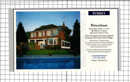 Petersham Surrey / Cuxham Oxfordshire House Sale Advert - 1991 Cutting