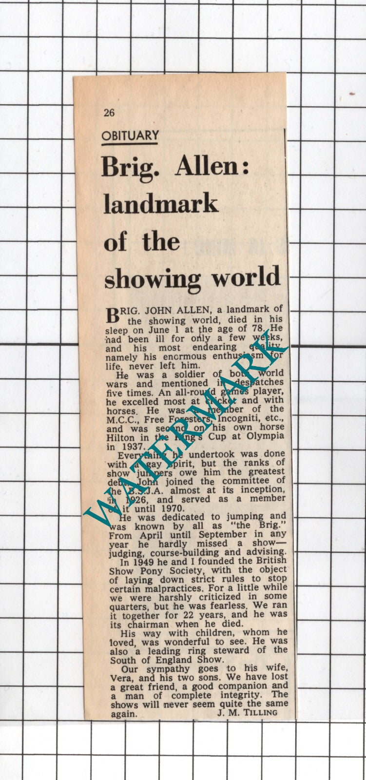 Brig John Allen  Obituary - 1971 Small Cutting