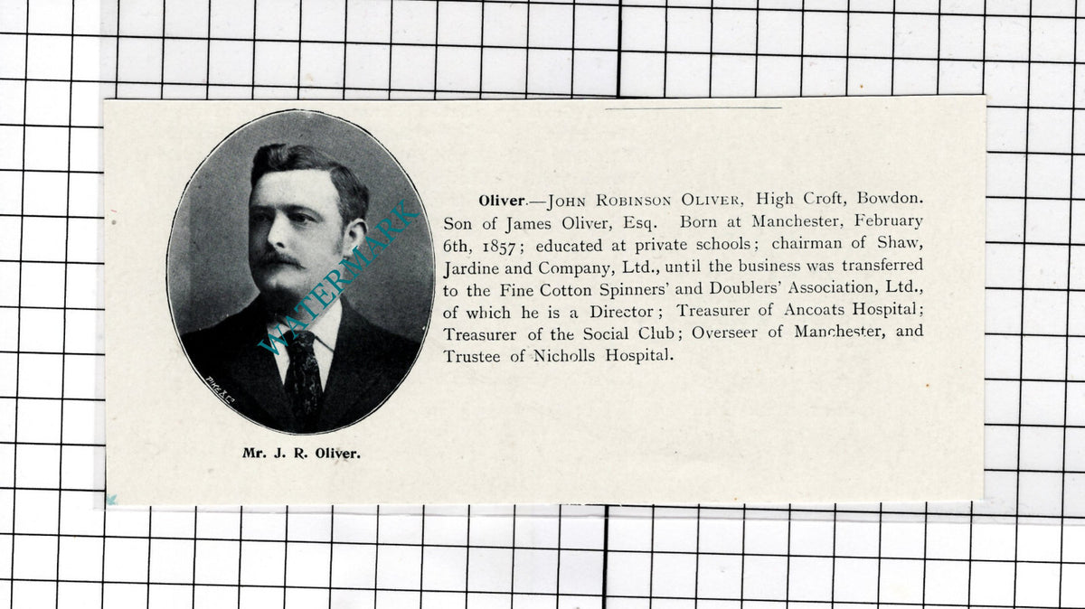Mr John Robinson Oliver High Croft Bowden Manchester - c.1900 Cutting