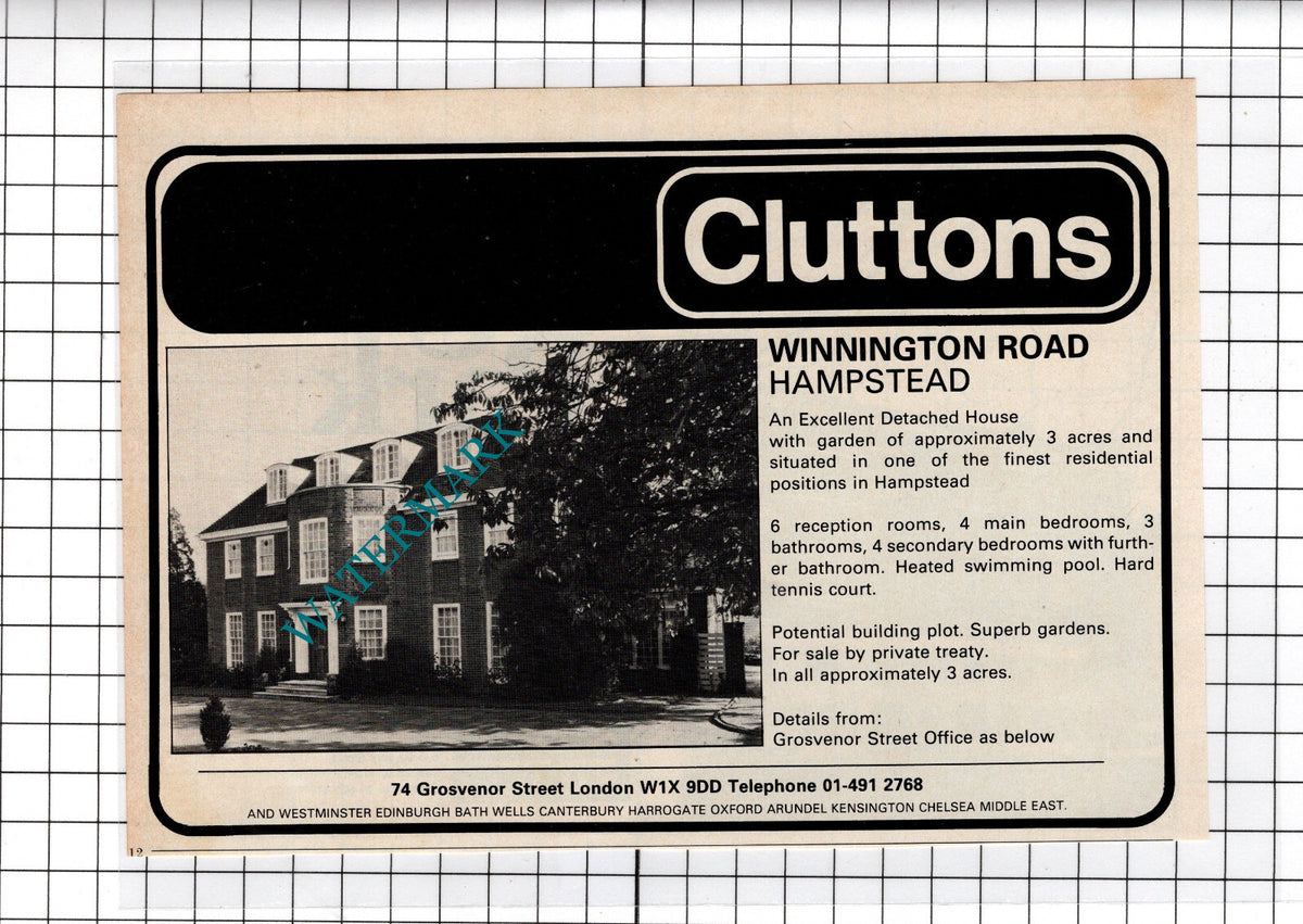 Winnington Road Hampstead London House Sale Advert - 1980 Cutting